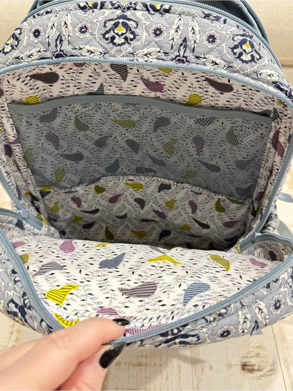 Vera Bradley Campus Backpack Quilted Gray Floral Backpack Plaza Tile Laptop Bag